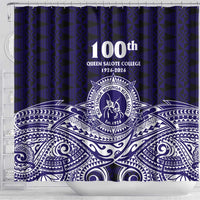 Tonga Queen Salote College 100th Years Shower Curtain Blue Tonga Kupesi Uniquely Pacific Art - Polynesian Pride