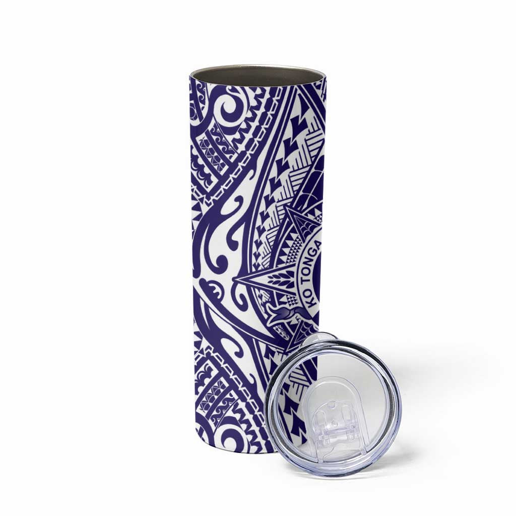 Tonga Queen Salote College 100th Years Skinny Tumbler Blue Tonga Kupesi Uniquely Pacific Art - Polynesian Pride