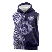 Tonga Queen Salote College 100th Years Sleeveless Hoodie Blue Tonga Kupesi Uniquely Pacific Art - Polynesian Pride