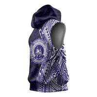 Tonga Queen Salote College 100th Years Sleeveless Hoodie Blue Tonga Kupesi Uniquely Pacific Art - Polynesian Pride