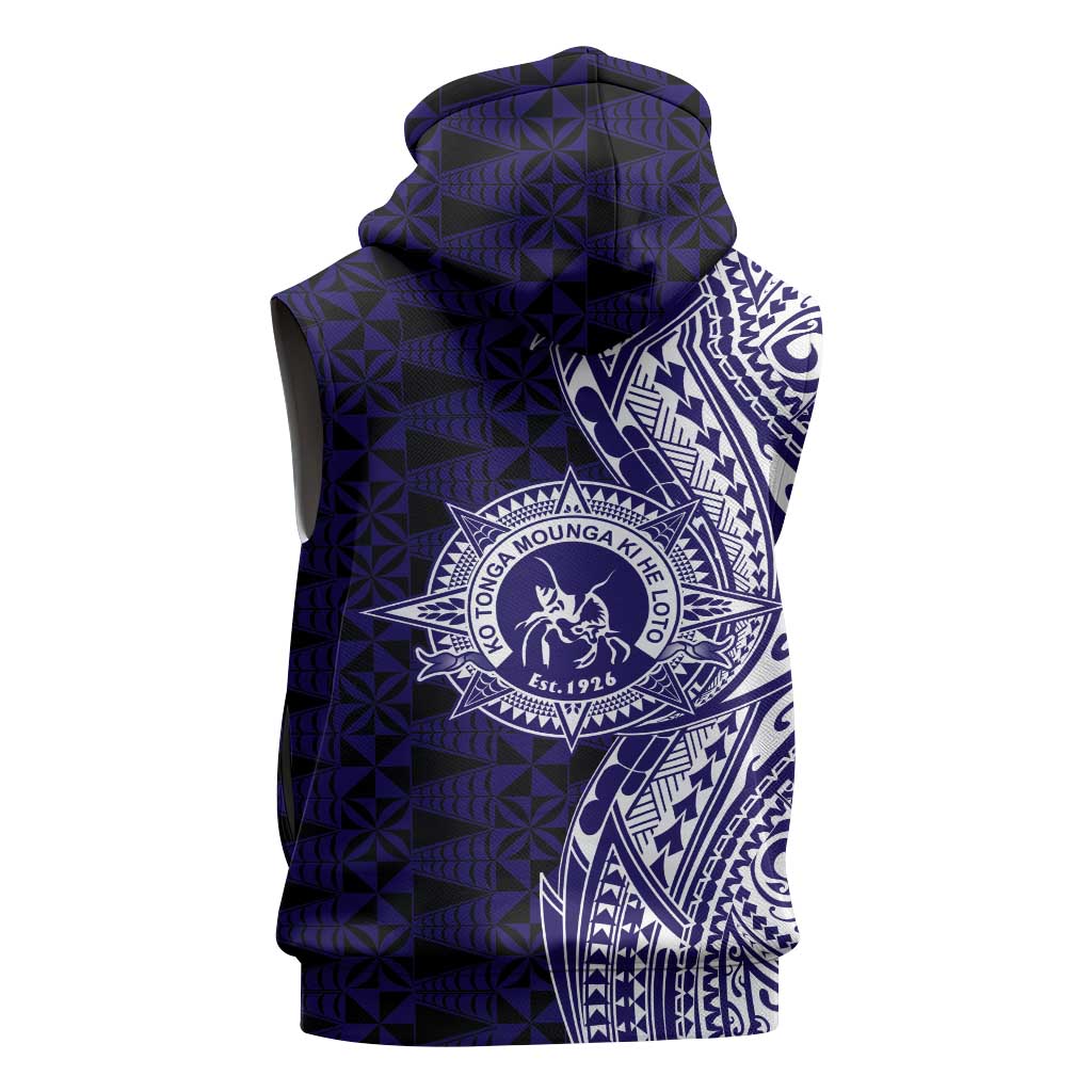Tonga Queen Salote College 100th Years Sleeveless Zip Hoodie Blue Tonga Kupesi Uniquely Pacific Art - Polynesian Pride