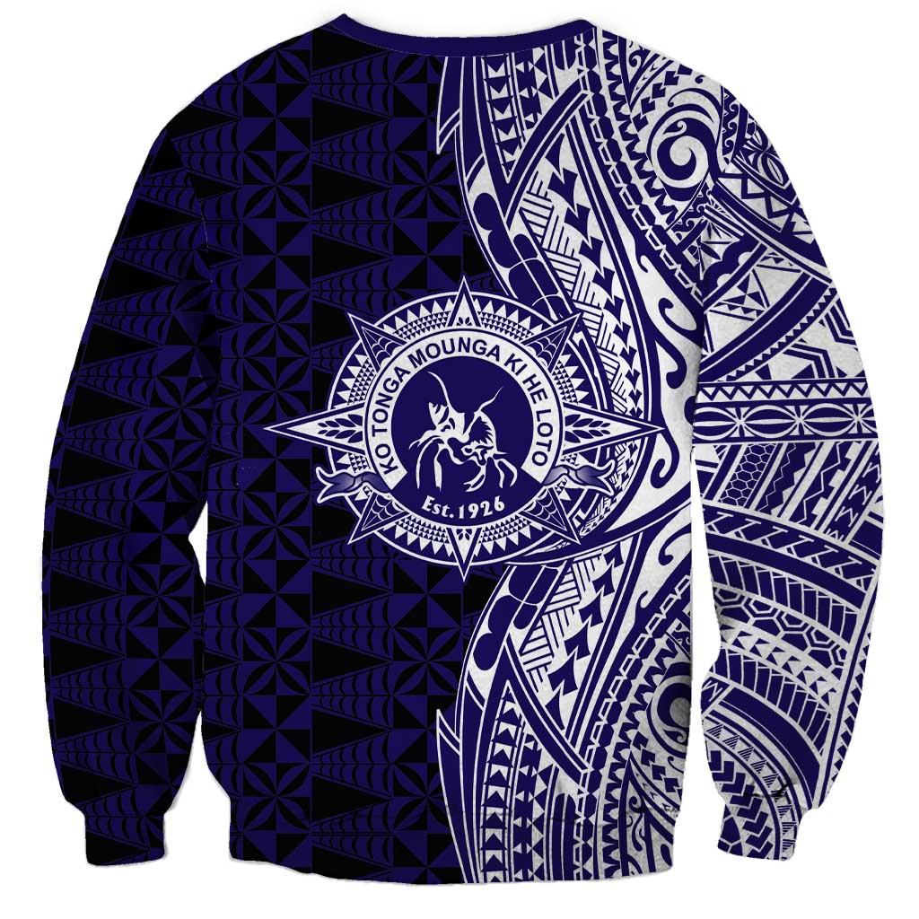 Tonga Queen Salote College 100th Years Sweatshirt Blue Tonga Kupesi Uniquely Pacific Art - Polynesian Pride
