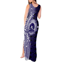 Tonga Queen Salote College 100th Years Tank Maxi Dress Blue Tonga Kupesi Uniquely Pacific Art - Polynesian Pride