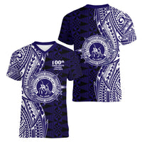 Tonga Queen Salote College 100th Years Women V-Neck T-Shirt Blue Tonga Kupesi Uniquely Pacific Art - Polynesian Pride