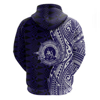 Tonga Queen Salote College 100th Years Zip Hoodie Blue Tonga Kupesi Uniquely Pacific Art - Polynesian Pride