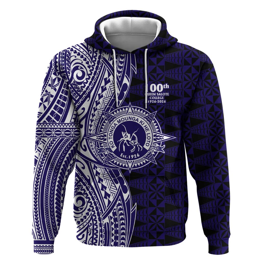 Tonga Queen Salote College 100th Years Zip Hoodie Blue Tonga Kupesi Uniquely Pacific Art - Polynesian Pride