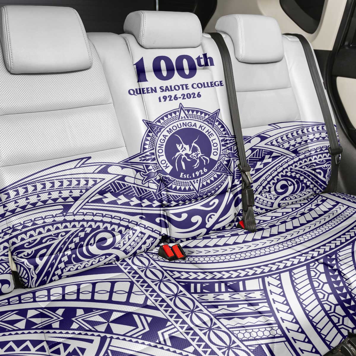 Tonga Queen Salote College 100th Years Back Car Seat Cover White Tonga Kupesi Uniquely Pacific Art - Polynesian Pride