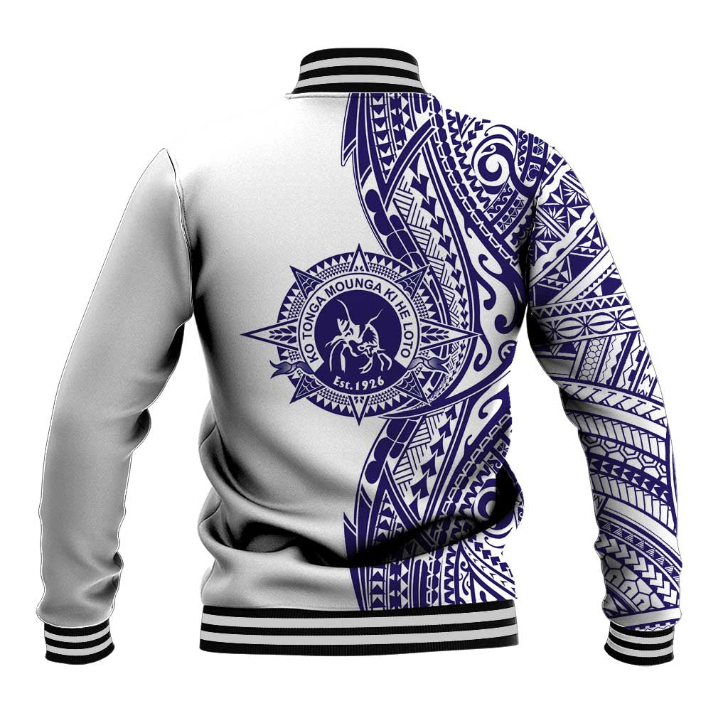 Tonga Queen Salote College 100th Years Baseball Jacket White Tonga Kupesi Uniquely Pacific Art - Polynesian Pride