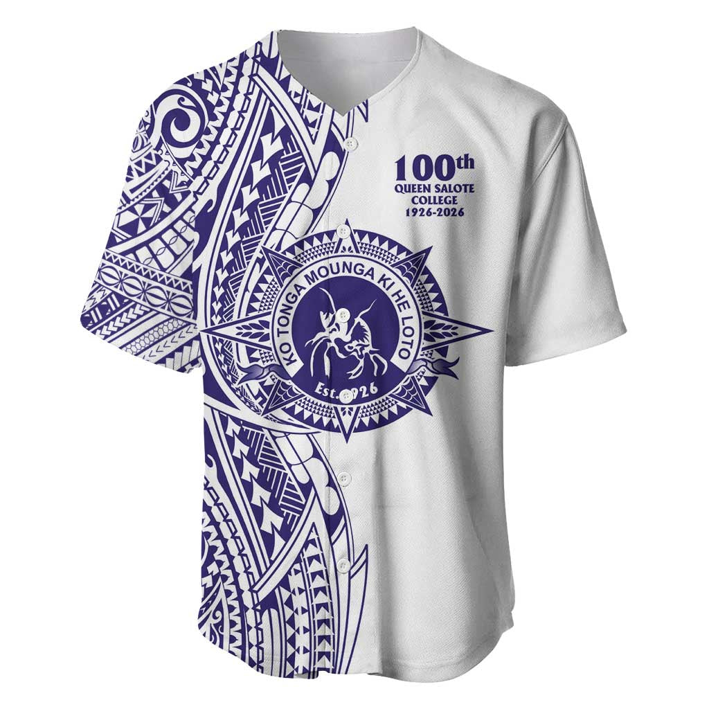 Tonga Queen Salote College 100th Years Baseball Jersey White Tonga Kupesi Uniquely Pacific Art - Polynesian Pride