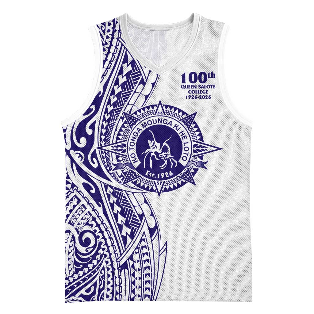 Tonga Queen Salote College 100th Years Basketball Jersey White Tonga Kupesi Uniquely Pacific Art - Polynesian Pride