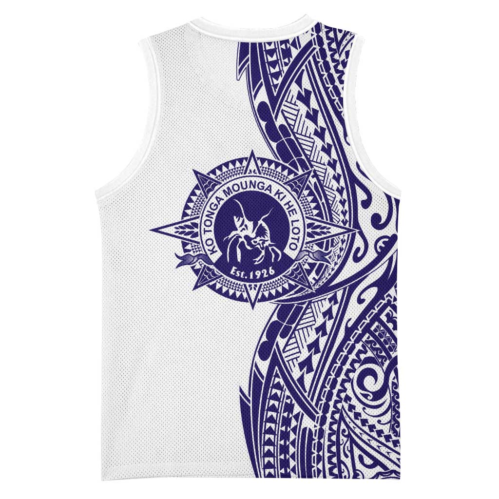 Tonga Queen Salote College 100th Years Basketball Jersey White Tonga Kupesi Uniquely Pacific Art - Polynesian Pride