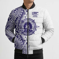 Tonga Queen Salote College 100th Years Bomber Puffer Jacket White Tonga Kupesi Uniquely Pacific Art - Polynesian Pride