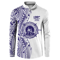Tonga Queen Salote College 100th Years Button Sweatshirt White Tonga Kupesi Uniquely Pacific Art - Polynesian Pride