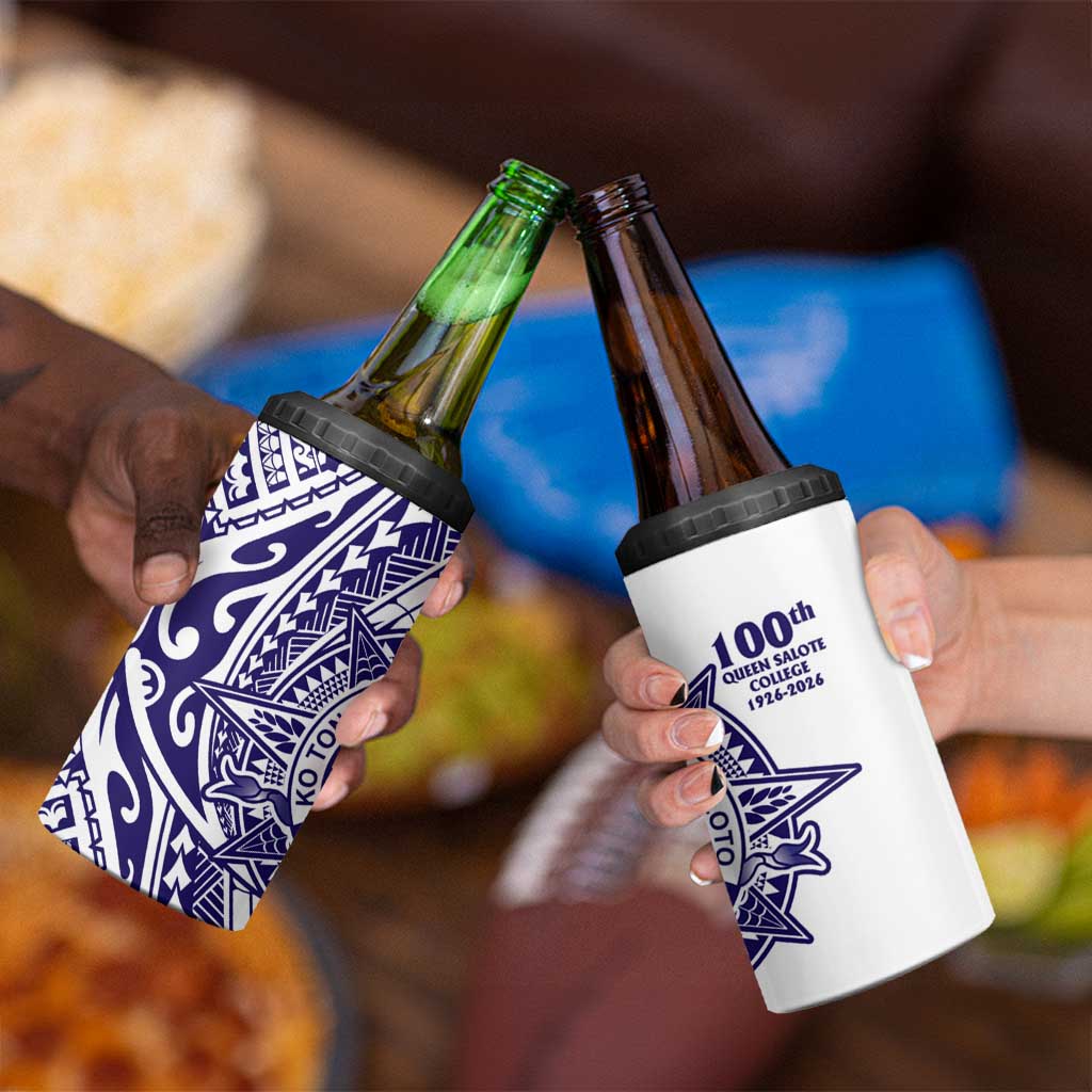 Tonga Queen Salote College 100th Years 4 in 1 Can Cooler Tumbler White Tonga Kupesi Uniquely Pacific Art - Polynesian Pride