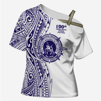 Tonga Queen Salote College 100th Years Cross Shoulder Shirt White Tonga Kupesi Uniquely Pacific Art - Polynesian Pride