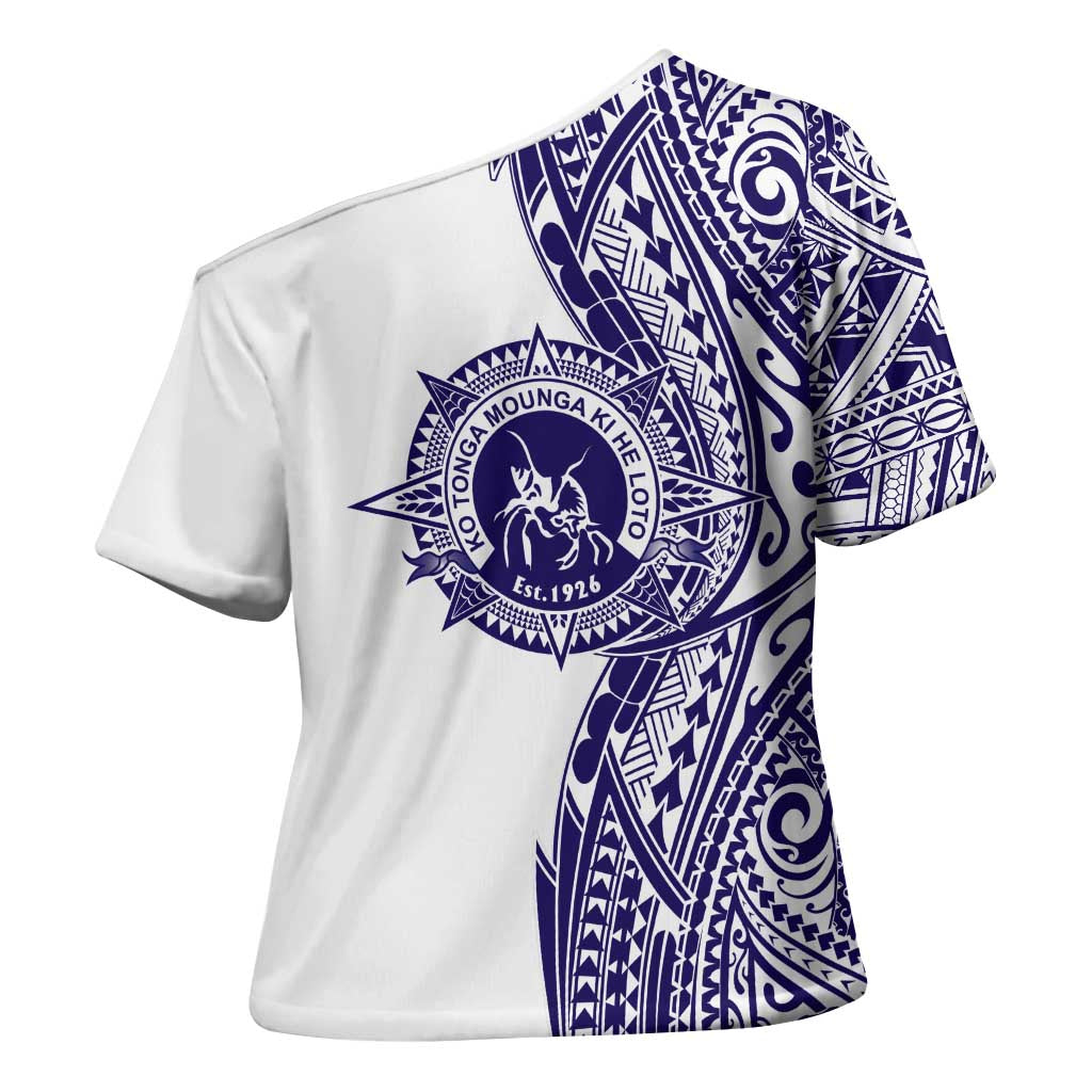 Tonga Queen Salote College 100th Years Cross Shoulder Shirt White Tonga Kupesi Uniquely Pacific Art - Polynesian Pride