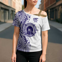 Tonga Queen Salote College 100th Years Cross Shoulder Shirt White Tonga Kupesi Uniquely Pacific Art - Polynesian Pride