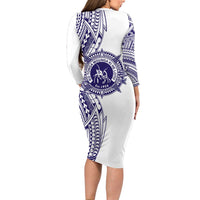Tonga Queen Salote College 100th Years Family Matching Long Sleeve Bodycon Dress and Hawaiian Shirt White Tonga Kupesi Uniquely Pacific Art - Polynesian Pride