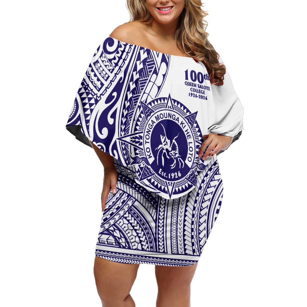 Tonga Queen Salote College 100th Years Family Matching Off Shoulder Short Dress and Hawaiian Shirt White Tonga Kupesi Uniquely Pacific Art - Polynesian Pride