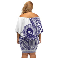 Tonga Queen Salote College 100th Years Family Matching Off Shoulder Short Dress and Hawaiian Shirt White Tonga Kupesi Uniquely Pacific Art - Polynesian Pride