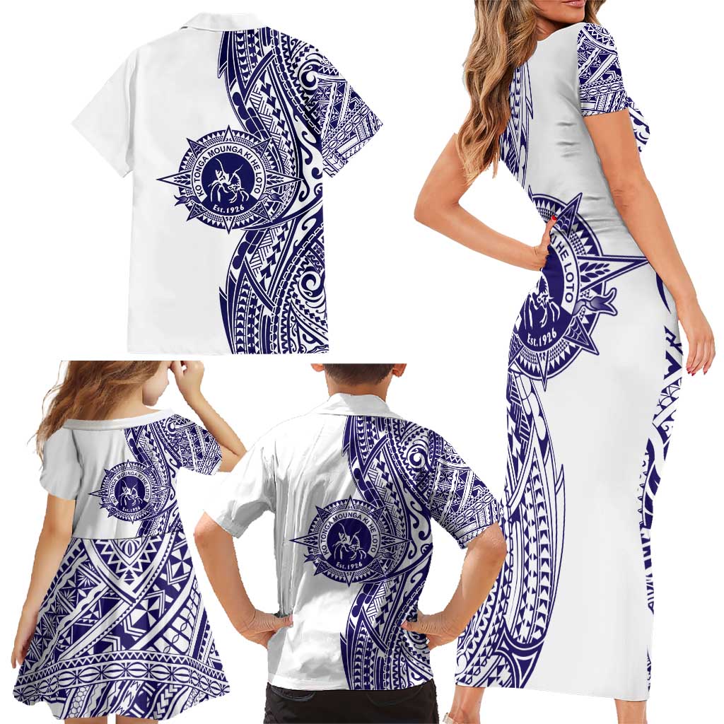 Tonga Queen Salote College 100th Years Family Matching Short Sleeve Bodycon Dress and Hawaiian Shirt White Tonga Kupesi Uniquely Pacific Art - Polynesian Pride