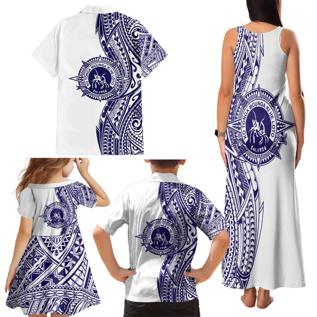Tonga Queen Salote College 100th Years Family Matching Tank Maxi Dress and Hawaiian Shirt White Tonga Kupesi Uniquely Pacific Art - Polynesian Pride