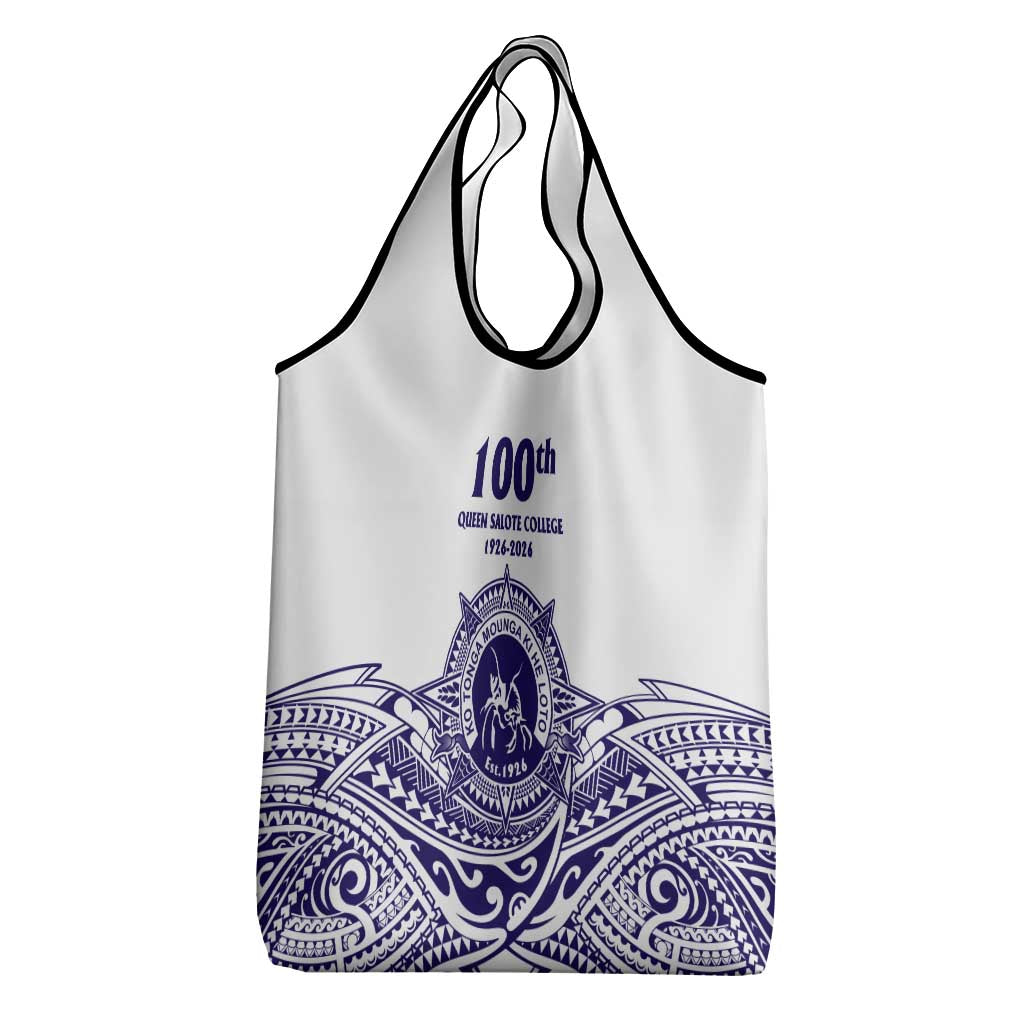 Tonga Queen Salote College 100th Years Grocery Bag White Tonga Kupesi Uniquely Pacific Art - Polynesian Pride