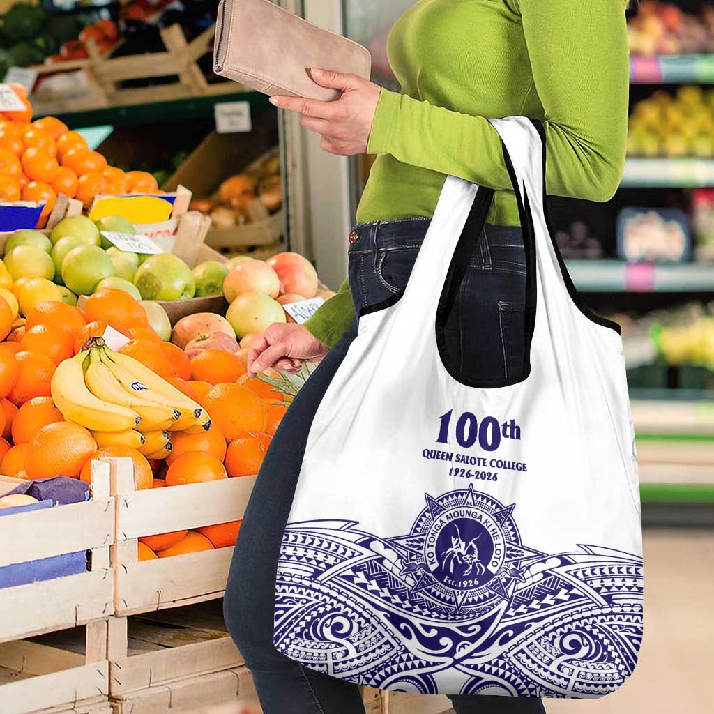 Tonga Queen Salote College 100th Years Grocery Bag White Tonga Kupesi Uniquely Pacific Art - Polynesian Pride