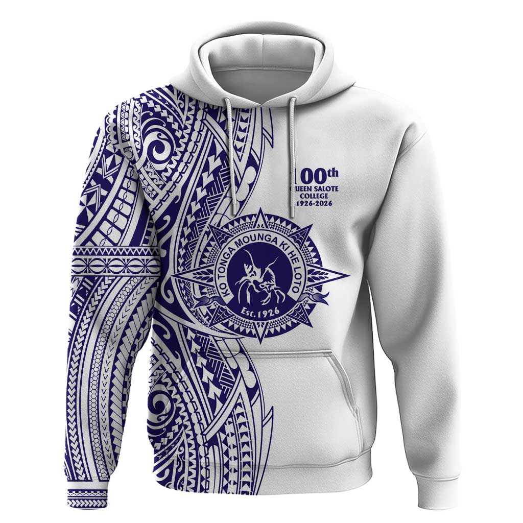 Tonga Queen Salote College 100th Years Hoodie White Tonga Kupesi Uniquely Pacific Art - Polynesian Pride