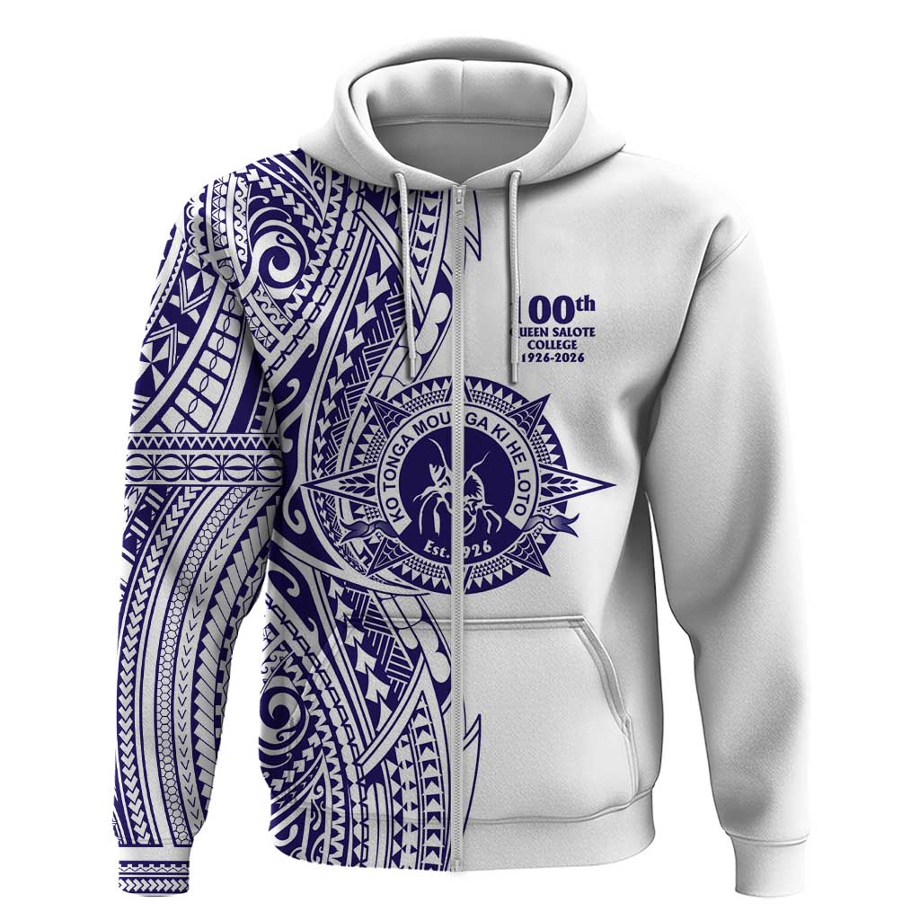 Tonga Queen Salote College 100th Years Hoodie White Tonga Kupesi Uniquely Pacific Art - Polynesian Pride