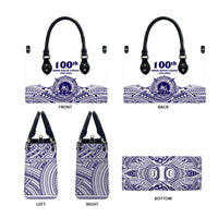 Tonga Queen Salote College 100th Years Leather Bag White Tonga Kupesi Uniquely Pacific Art - Polynesian Pride
