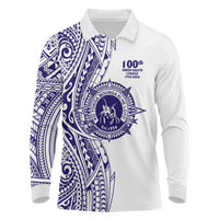 Tonga Queen Salote College 100th Years Long Sleeve Polo Shirt White Tonga Kupesi Uniquely Pacific Art - Polynesian Pride