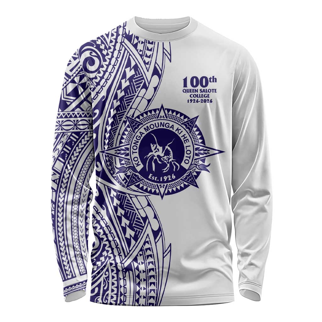 Tonga Queen Salote College 100th Years Long Sleeve Shirt White Tonga Kupesi Uniquely Pacific Art - Polynesian Pride
