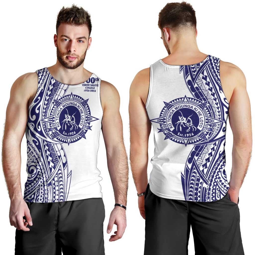 Tonga Queen Salote College 100th Years Men Tank Top White Tonga Kupesi Uniquely Pacific Art - Polynesian Pride