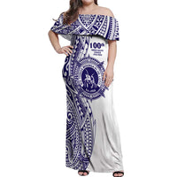 Tonga Queen Salote College 100th Years Off Shoulder Maxi Dress White Tonga Kupesi Uniquely Pacific Art - Polynesian Pride