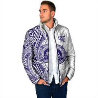 Tonga Queen Salote College 100th Years Padded Jacket White Tonga Kupesi Uniquely Pacific Art - Polynesian Pride