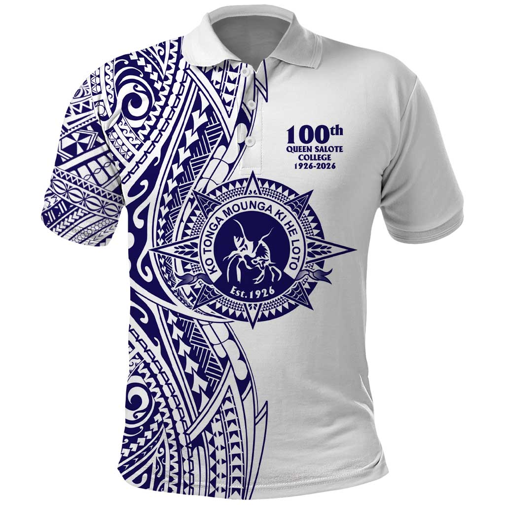 Tonga Queen Salote College 100th Years Polo Shirt White Tonga Kupesi Uniquely Pacific Art LT9 White - Polynesian Pride