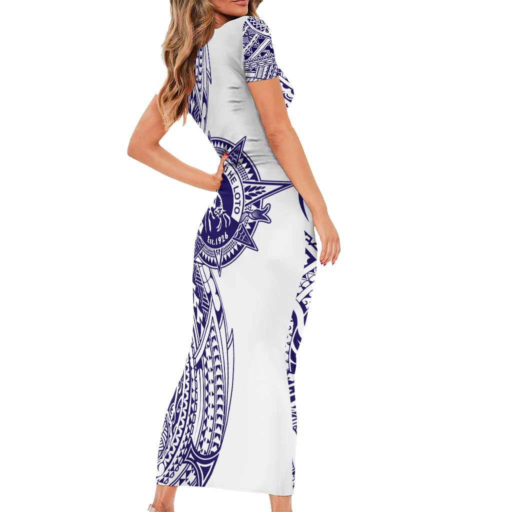 Tonga Queen Salote College 100th Years Short Sleeve Bodycon Dress White Tonga Kupesi Uniquely Pacific Art - Polynesian Pride
