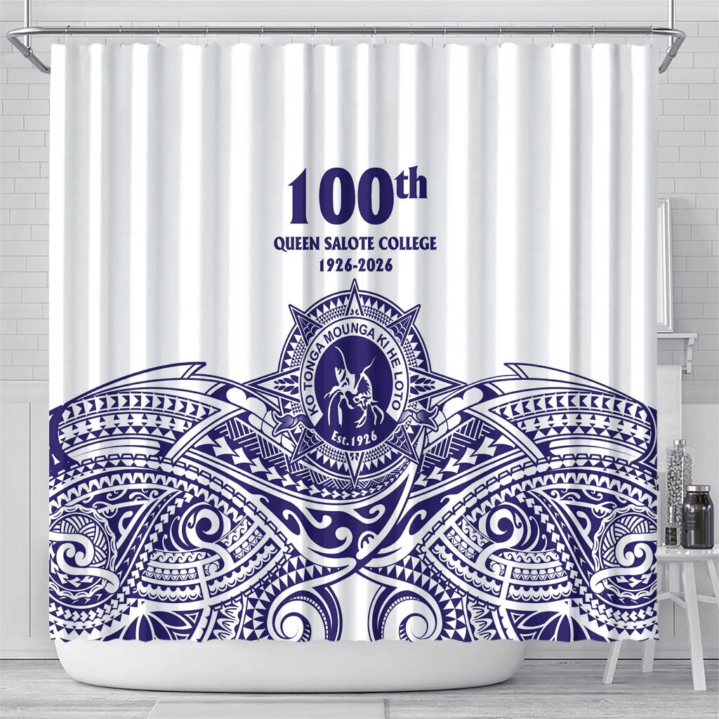 Tonga Queen Salote College 100th Years Shower Curtain White Tonga Kupesi Uniquely Pacific Art - Polynesian Pride