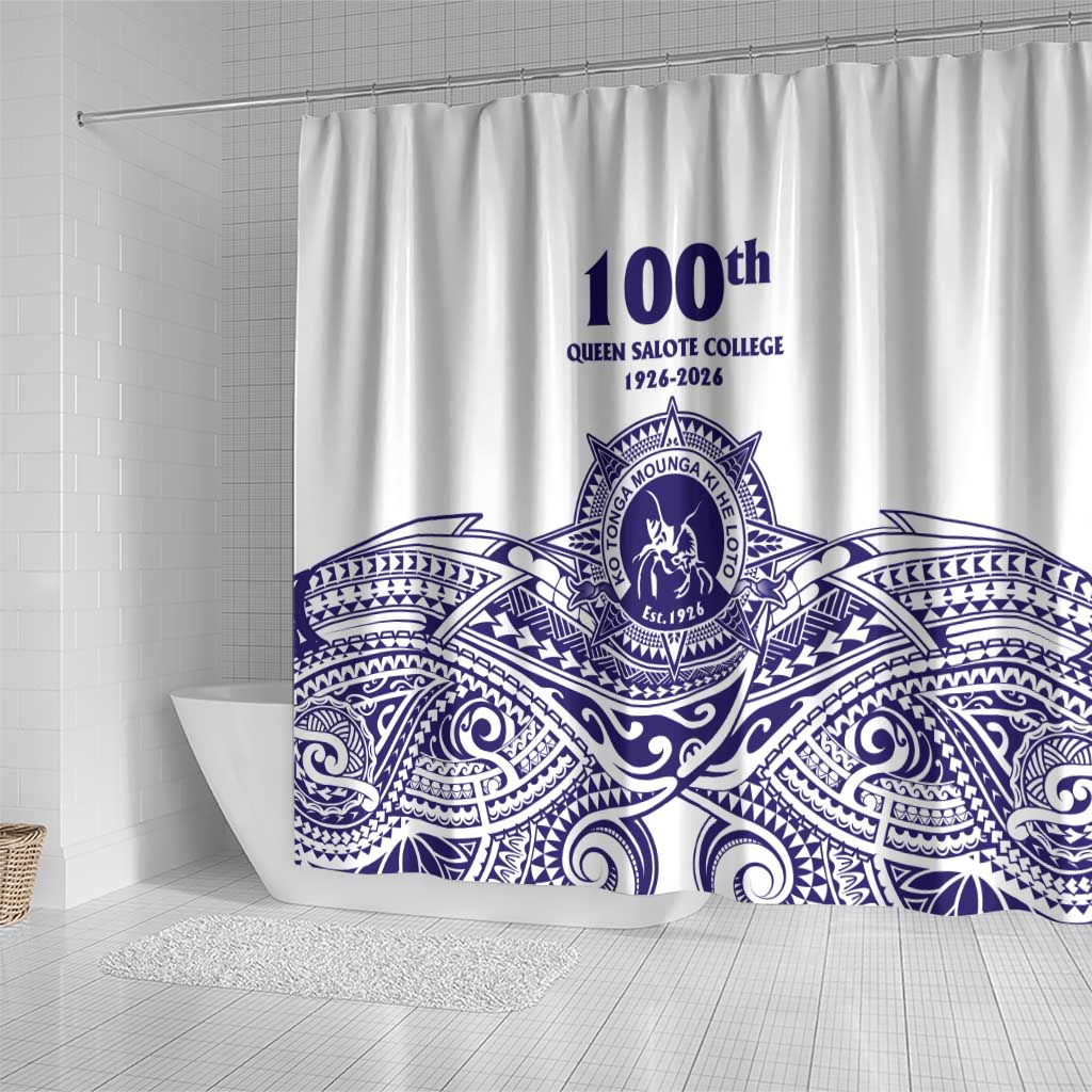 Tonga Queen Salote College 100th Years Shower Curtain White Tonga Kupesi Uniquely Pacific Art - Polynesian Pride