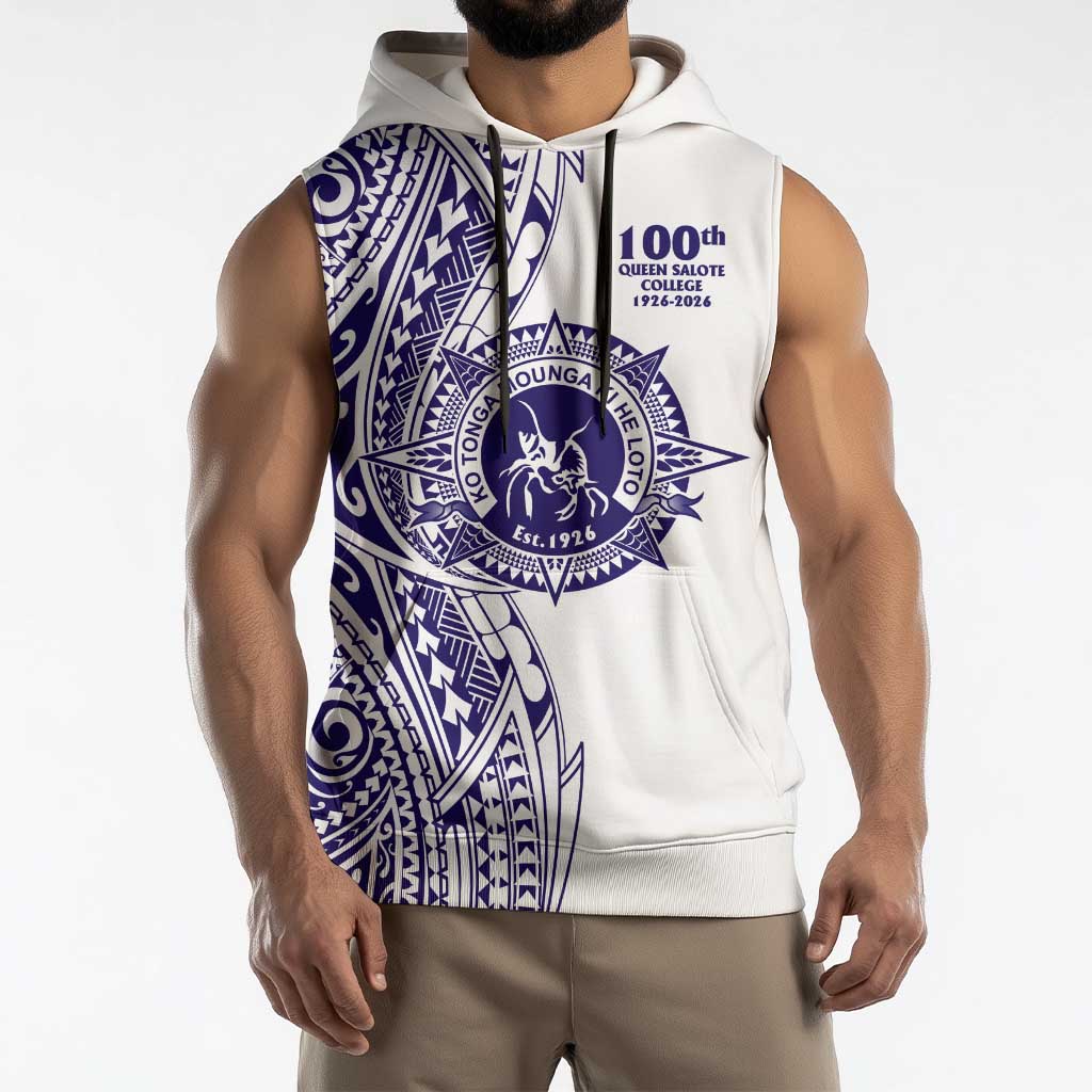 Tonga Queen Salote College 100th Years Sleeveless Hoodie White Tonga Kupesi Uniquely Pacific Art - Polynesian Pride