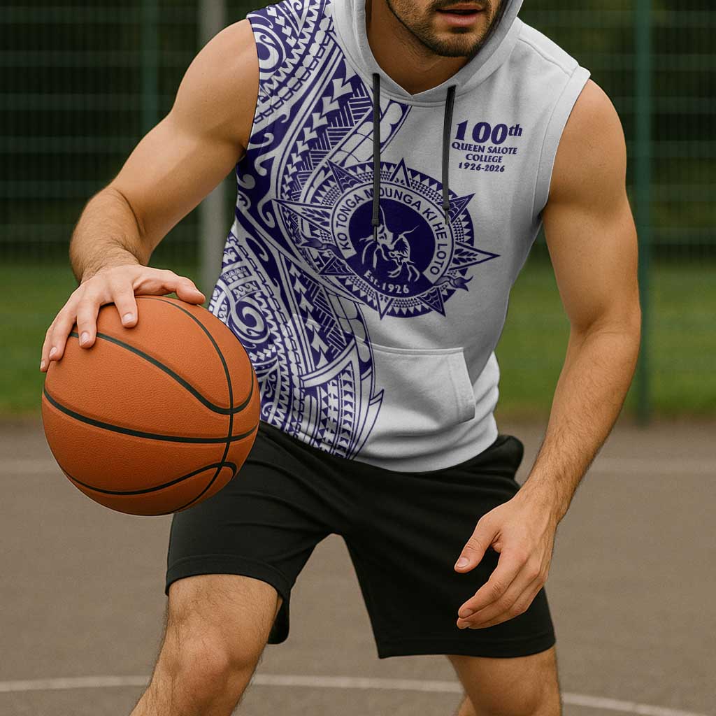 Tonga Queen Salote College 100th Years Sleeveless Hoodie White Tonga Kupesi Uniquely Pacific Art - Polynesian Pride