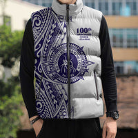 Tonga Queen Salote College 100th Years Sleeveless Puffer Jacket White Tonga Kupesi Uniquely Pacific Art - Polynesian Pride