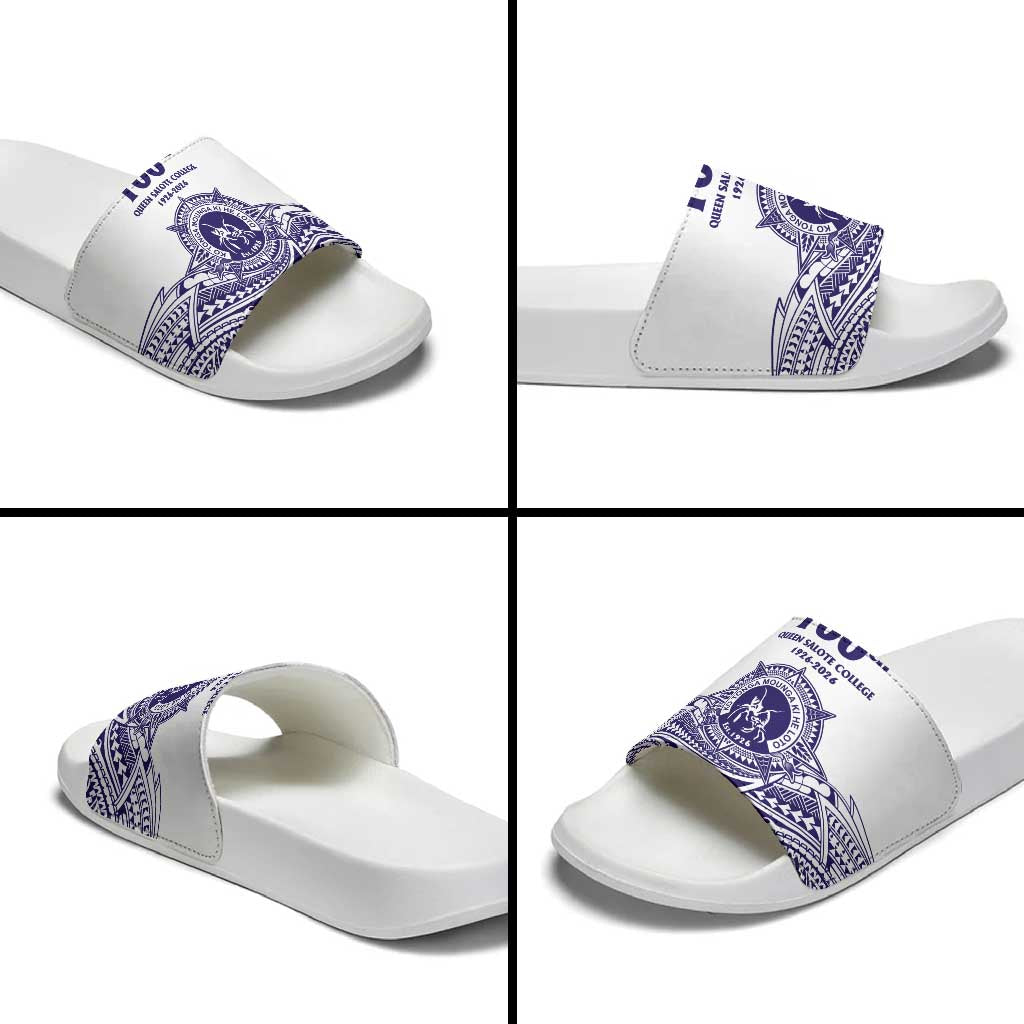 Tonga Queen Salote College 100th Years Slide Sandals White Tonga Kupesi Uniquely Pacific Art - Polynesian Pride