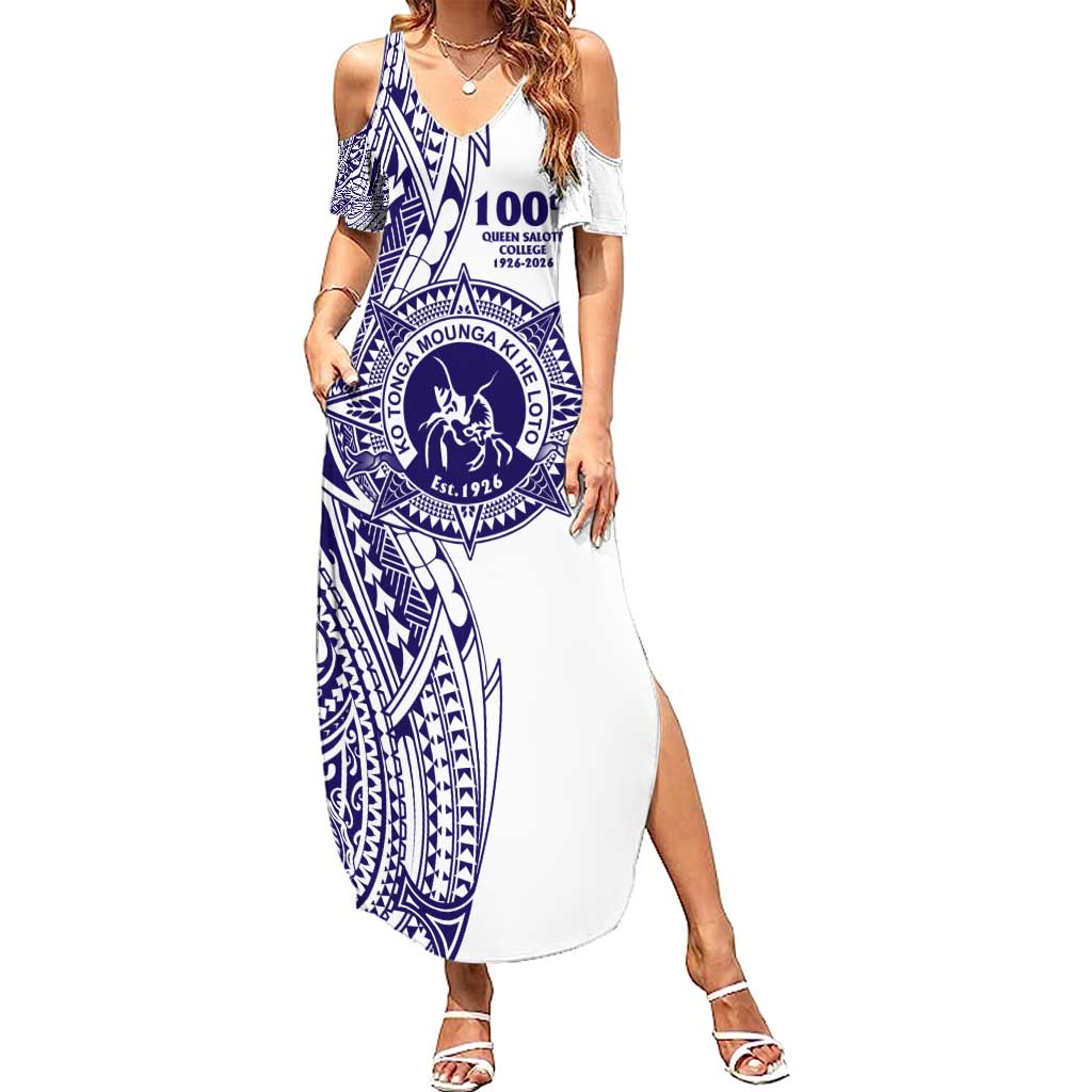 Tonga Queen Salote College 100th Years Summer Maxi Dress White Tonga Kupesi Uniquely Pacific Art - Polynesian Pride
