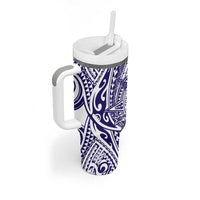 Tonga Queen Salote College 100th Years Tumbler With Handle White Tonga Kupesi Uniquely Pacific Art - Polynesian Pride