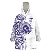 Tonga Queen Salote College 100th Years Wearable Blanket Hoodie White Tonga Kupesi Uniquely Pacific Art - Polynesian Pride