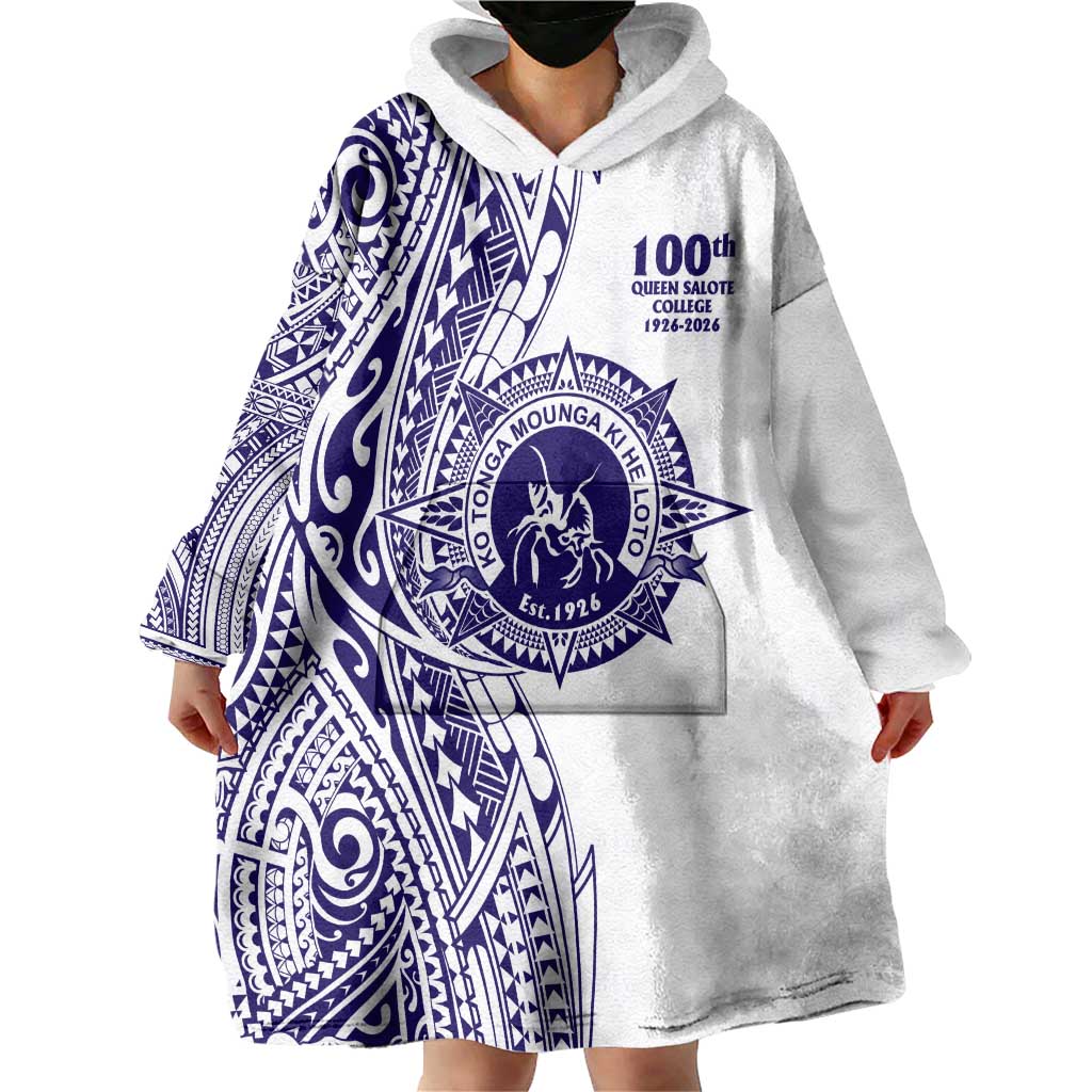 Tonga Queen Salote College 100th Years Wearable Blanket Hoodie White Tonga Kupesi Uniquely Pacific Art - Polynesian Pride