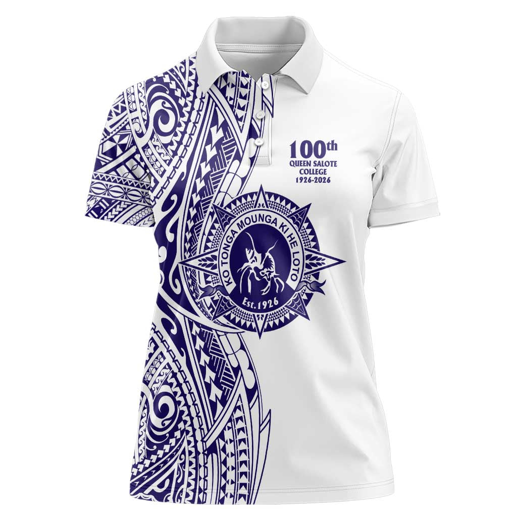 Tonga Queen Salote College 100th Years Women Polo Shirt White Tonga Kupesi Uniquely Pacific Art - Polynesian Pride