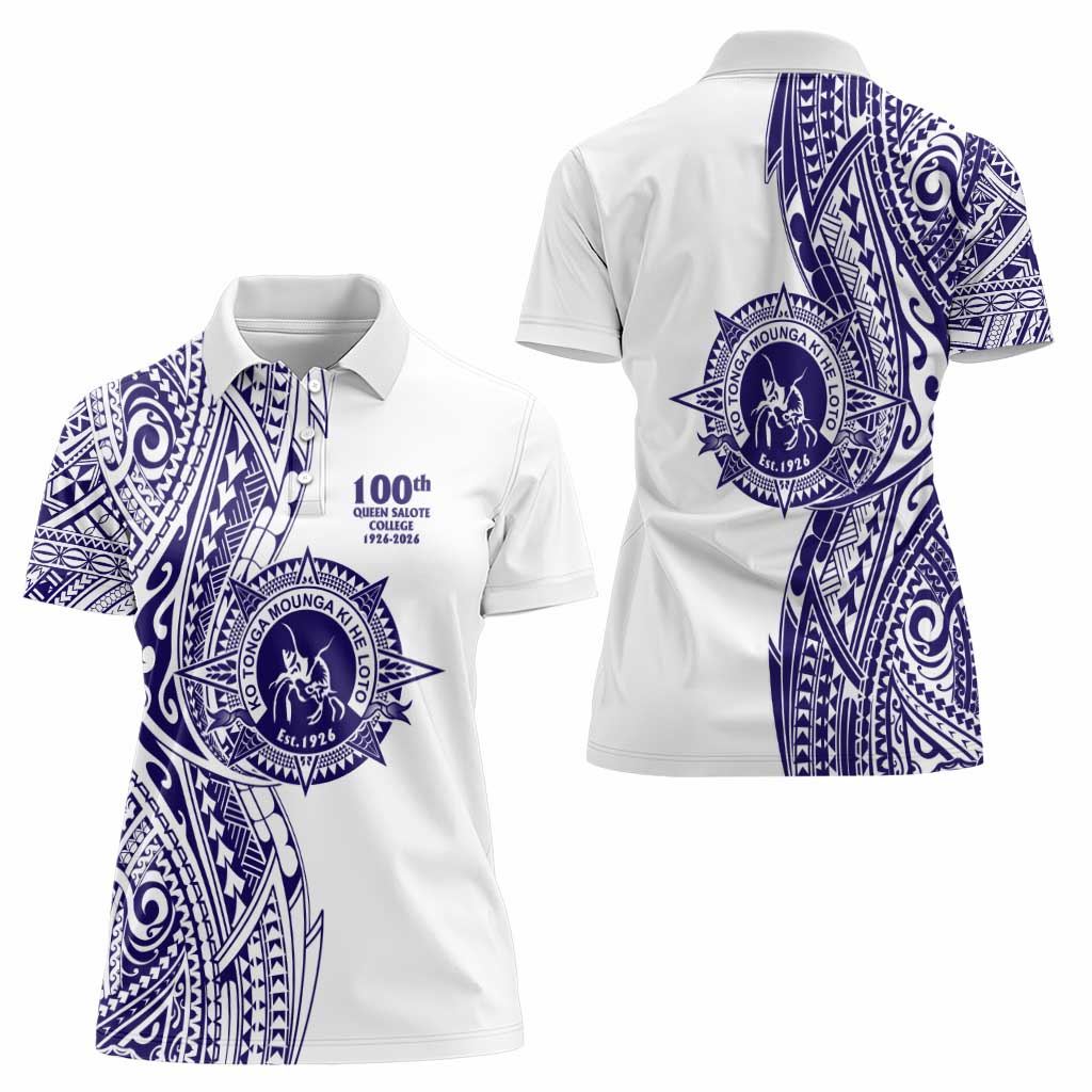 Tonga Queen Salote College 100th Years Women Polo Shirt White Tonga Kupesi Uniquely Pacific Art - Polynesian Pride
